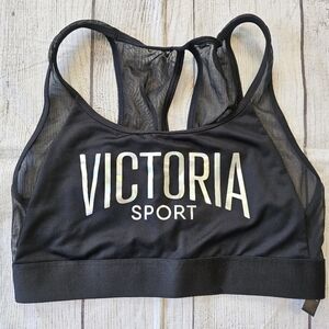 Victoria's Secret Sport •Size Small• Sports Bra Black The Player Racerback Logo